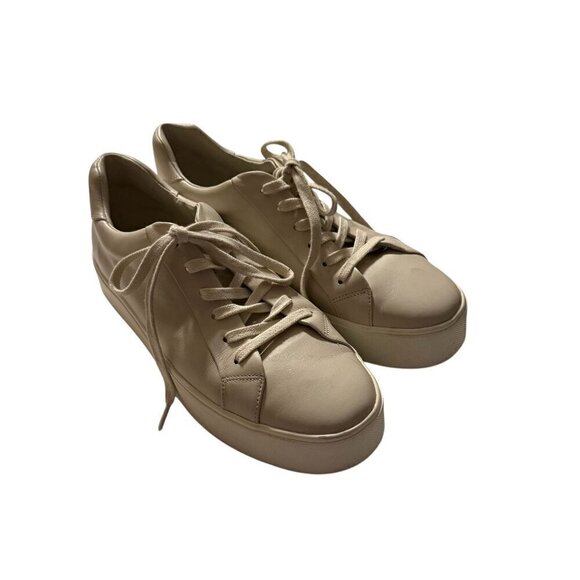 Vince Shoes - Vince Womens Cream/Ivory benefield Leather Platform Sneakers Size 9
